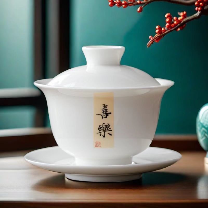 德化白瓷三才盖碗茶杯防烫大手抓泡茶碗单碗茶备禅意盖碗茶具家用|undefined