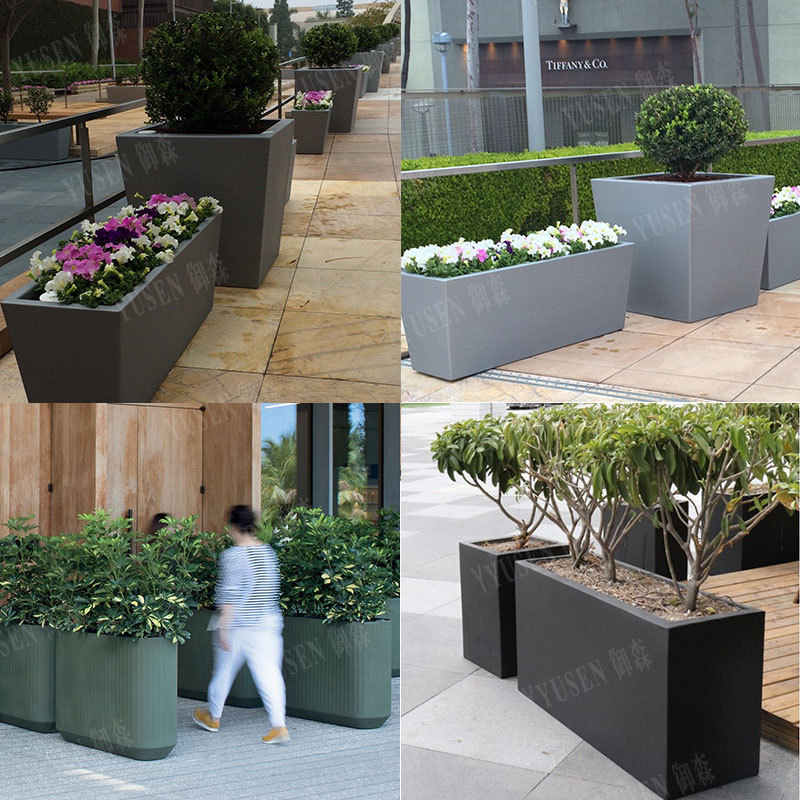 Outdoor Courtyard Flower Pots, Fiberglass Flower Box Combination, Sales Department Square Planting Box, Indoor and Outdoor Floor-Standing Decorative Flower Pots