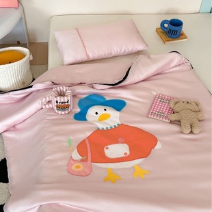 Class A children's Tencel anti-kick sleeping bag anti-kick quilt ins style cartoon children's middle and large children's envelope baby sleeping bag