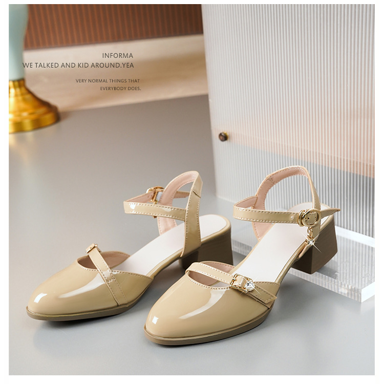Sandal bít mũi nữ gót thô đi làm đế mềm da thật — Màu đen chi tiết 25