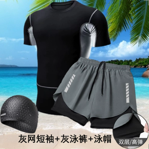 Set, trousers, swimming cap, 3 piece set, with short sleeve, internet celebrity
