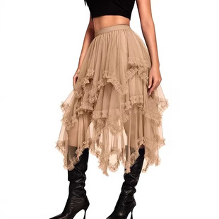 Long Tulle Skirt,High Waisted Asymmetrical Ruffle Skirts for