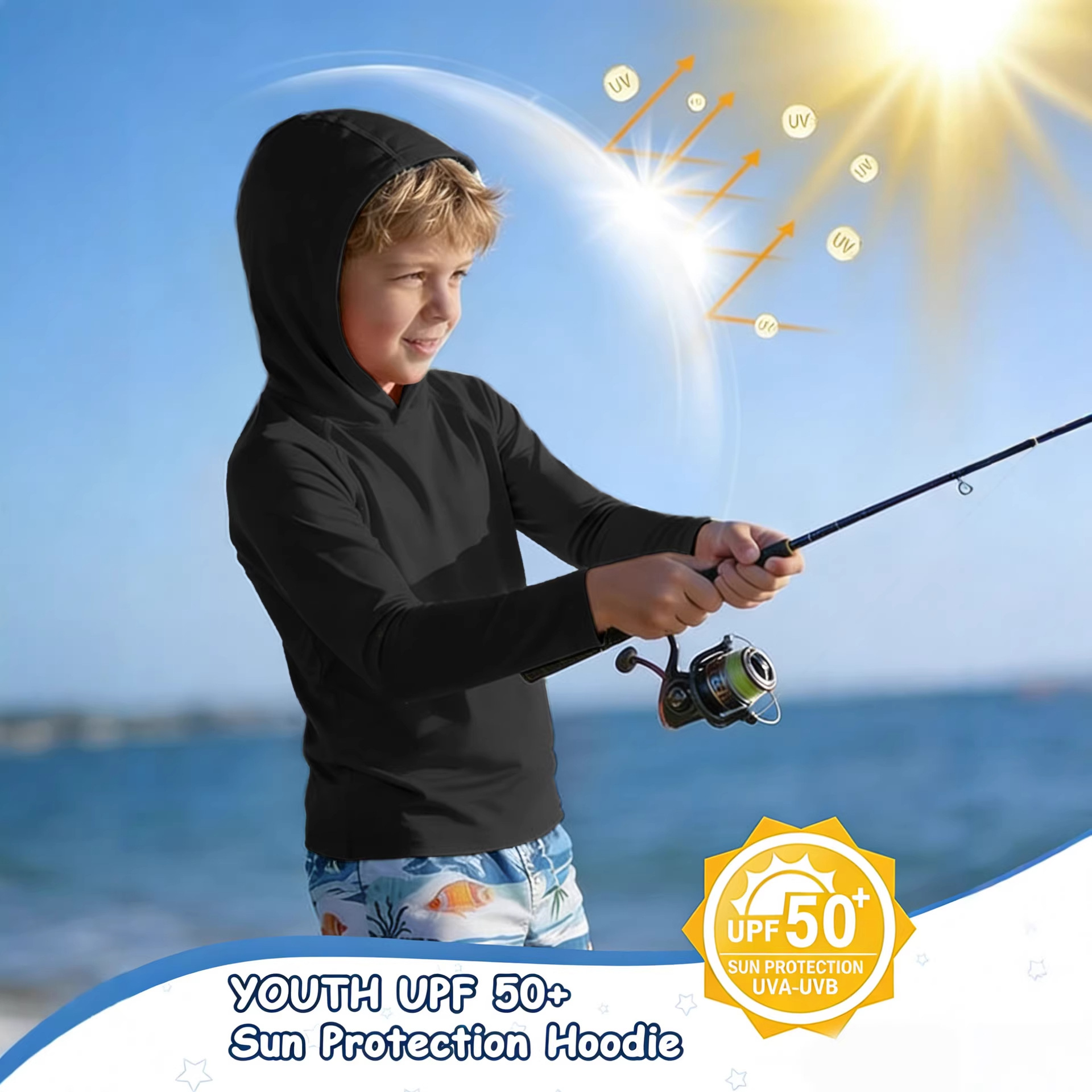 Cross-Border Children's Hoodie Upf50+ Summer Uv Protection Lightweight Sun Protection Outdoor Beach Hiking T-Shirt