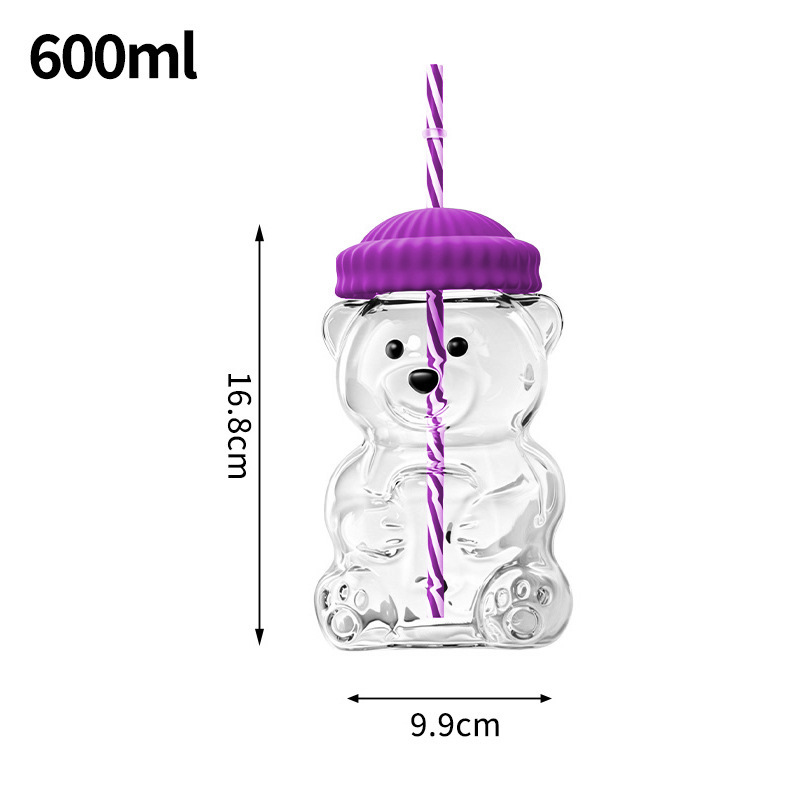 Amazonas transfronterizas tazas de oso ins viento tazas de vidrio de alto valor con tazas de café cubiertas tazas de paja gruesas de gran capacidad