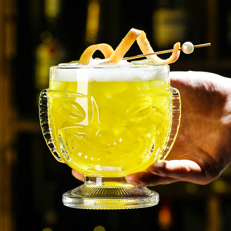 Taza de jugo de vidrio creativo Taza de cóctel gruesa Taza de cara divertida Taza de té de frutas Taza de bebida de leche Taza de batido