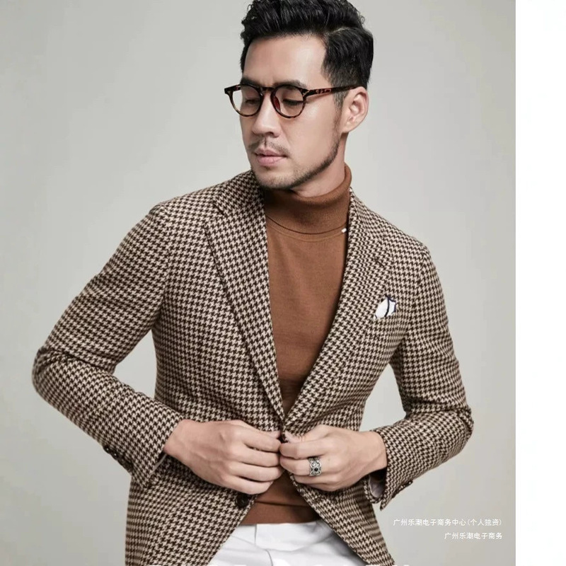 Spring and Autumn Tweed Suit Jacket Trendy Men's New Versatile Houndstooth Business Casual Gentleman Woolen Suit Spring and Autumn Tweed Suit Jacket Trendy Men's New Versatile Houndstooth Business Casual Gentleman Woolen Suit