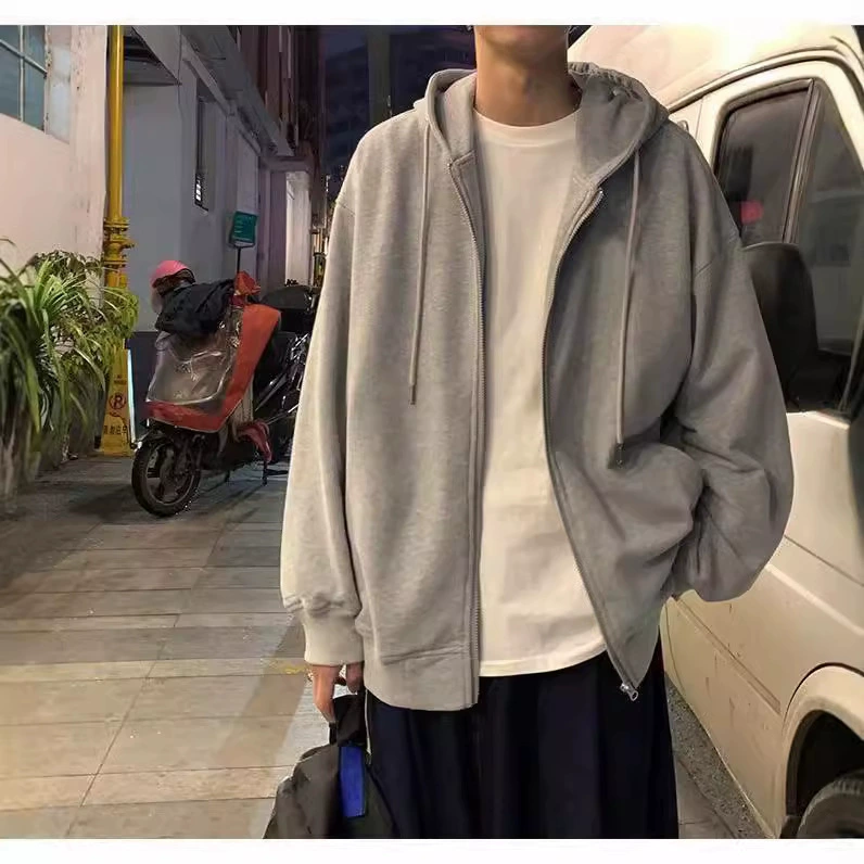 Пальто с капюшоном свитер мужской весенний и осенний новый гонконгский стиль свободный повседневная одежда простой тренд сплошной кардиган куртка