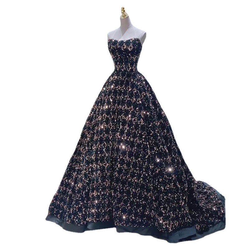 Đầm dạ hội dáng dài không dây đính sequin cao cấp — Màu trong hình, Hình ảnh màu đuôi cá