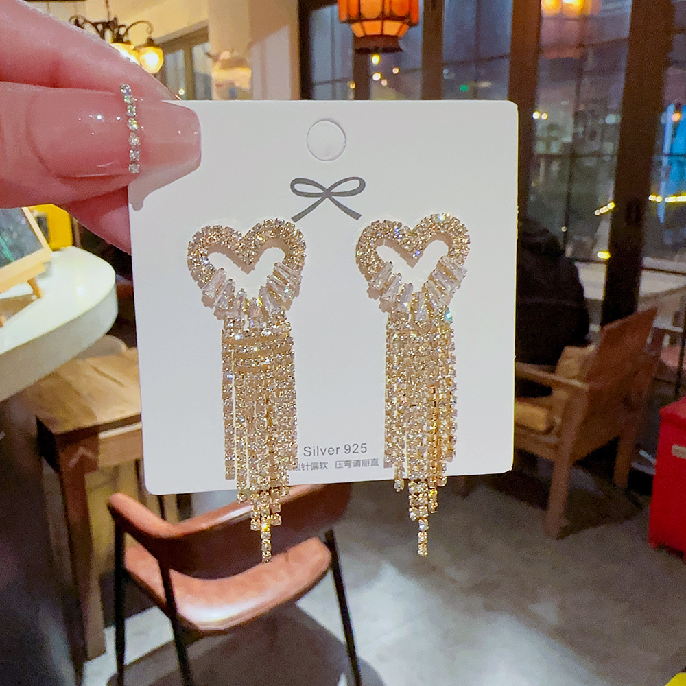 Heart Shape Pattern Women'S Gender 1 Pair Glam Heart Shape Copper Inlay Zircon Drop Earrings