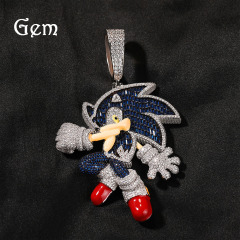欧米のヒップホップの新商品の経典のキャラクターのハリネズミソニックの銅はジルコンの潮流のペンダントのアクセサリーの部品を入れます。