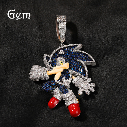 European and American hip-hop new products classic cartoon character Sonic the Hedgehog copper inlaid zircon trend pendant jewelry accessories