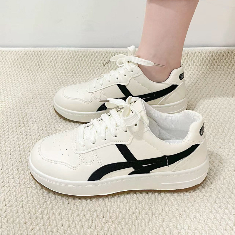 White Shoes for Women 2025 Ins Preppy Hong Kong Style Retro Cream Shoes Preppy Style Trendyy Breathable Moral Training Shoes