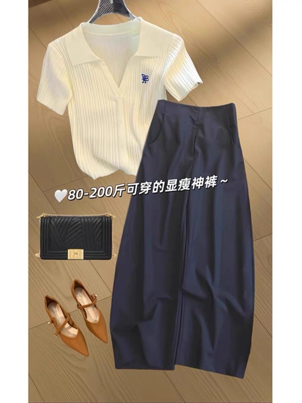 2025夏の新型減齢は高級感のある白い氷糸tシャツのズボンの2セットの女性を着ている|undefined