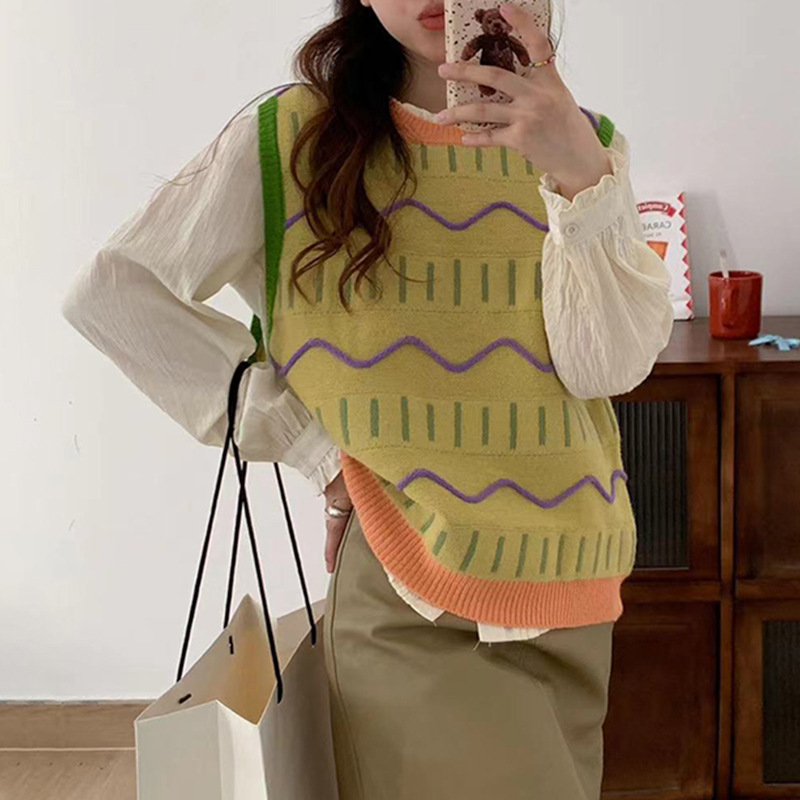 24 invierno Puyuan ondulado colorido plegable vestir suéter sin mangas chaleco para mujeres otoño invierno 2024 image 6