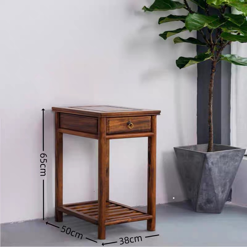 ✅ 【Single Drawer Tea Cabinet】South American Walnut Wood New Chinese Style Solid Wood Water Boiler Rack Storage Shelf Tea Cabinet Bedside Cabinet
