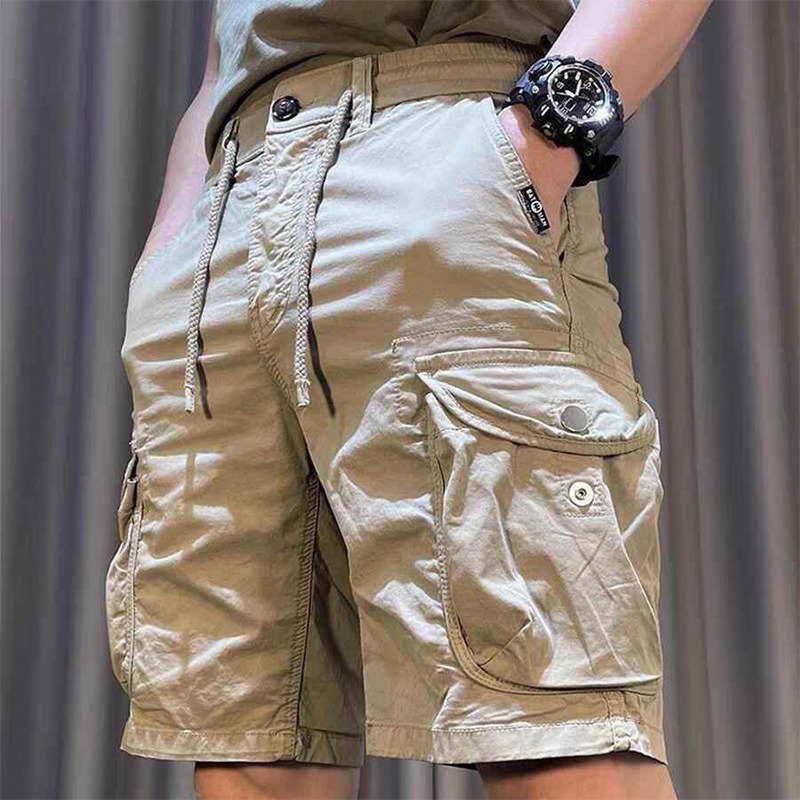 Men's cross-border summer work shorts, pure cotton casual pants, multi-pocket, loose, stretchy, retro, versatile, sporty five-point length.
