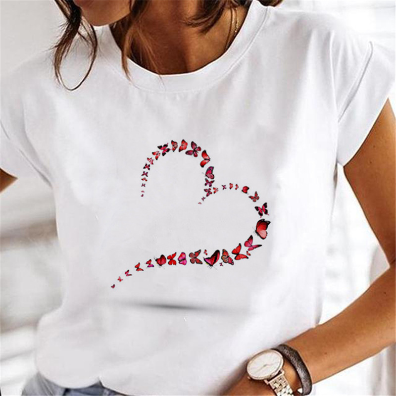 T-shirt Tops Type Street Occasion Round Neck Neckline Wholesale Women'S Casual Leaf Short Sleeve Printing T-Shirts