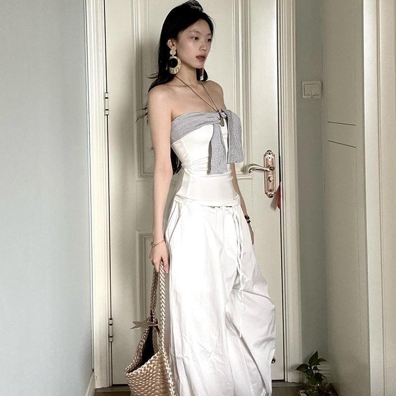 Summer Sexy Hot Girl Style Sleeveless Tube Top Women's Outer Wear Slimming Short Striped Strap Splicing Top Summer Sexy Hot Girl Style Sleeveless Tube Top Women's Outer Wear Slimming Short Striped Strap Splicing Top