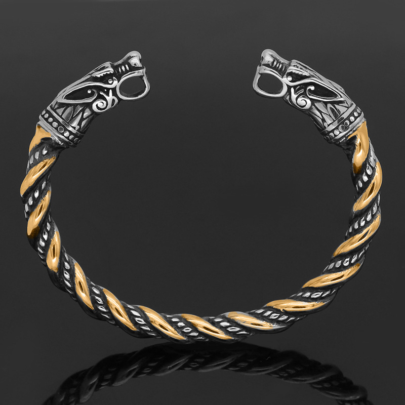 Nordic Dragon Head Bracelet For Men Solid Retro Open Bangle_voghion.com