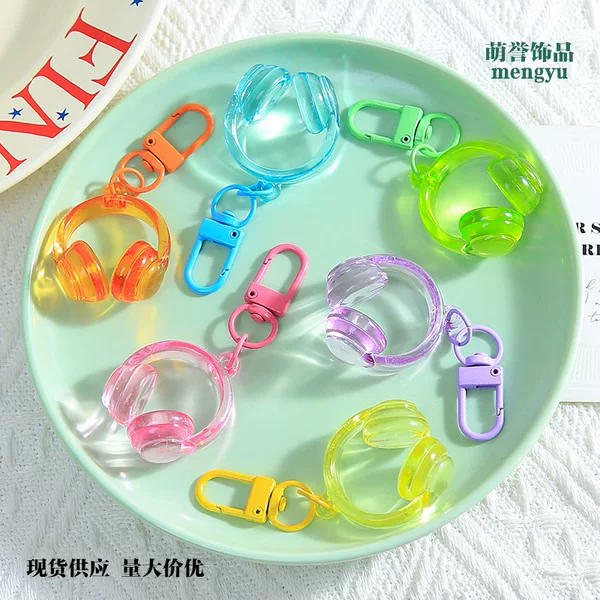 Creative Colorful Transparent 3D Earphone Keychain DIY Bead Pendant Material Versatile Bag Accessory Wholesale