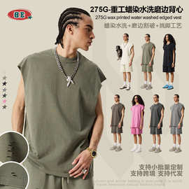 BE男装|2025夏季欧美买手店潮牌磨破纯棉无袖中性破洞坎肩背心男
