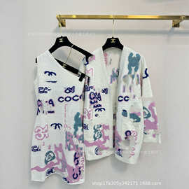 开衫新款字母提花圆领针织外套v领休闲