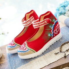 Large white soles, high heels, single shoes, spring mother's shoes, embroidered cloth shoes, women's shoes, ethnic casual shoes