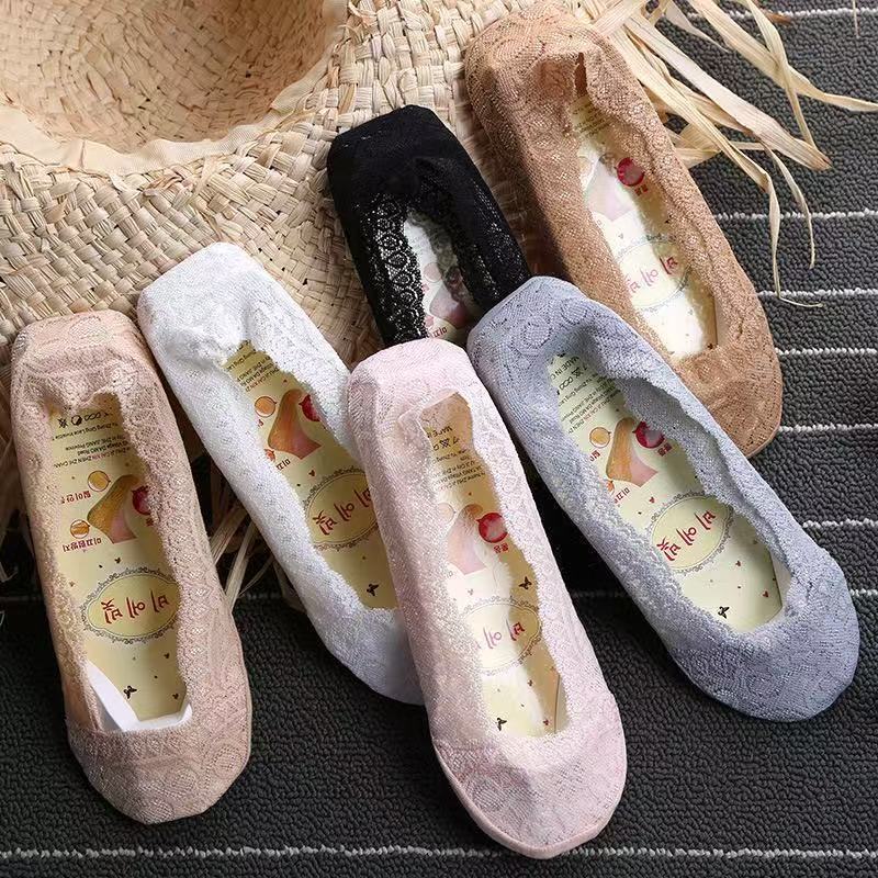 Women's Short Socks, Summer Thin Low-Cut Short Socks, Silk Stockings, Mesh Lace Boat Socks, Women's Non-Slip Invisible Socks