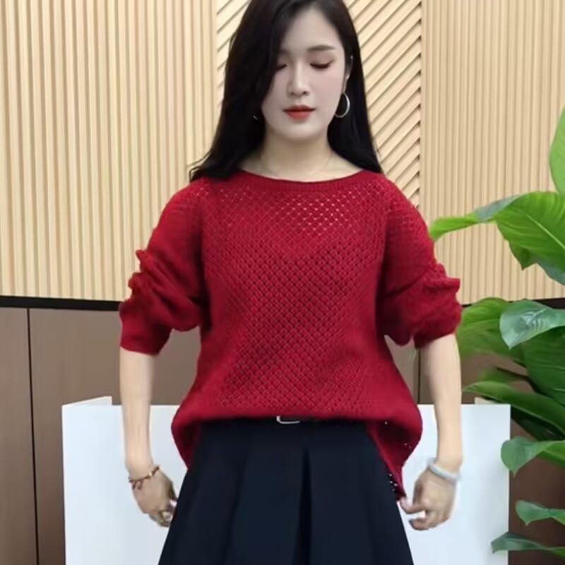 2025早秋季新款韩版时尚百搭圆领长袖针织衫女宽松显瘦毛衣上衣|undefined