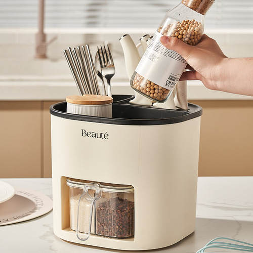 Multi-functional kitchen storage rack, chopstick barrel, seasoning box, seasoning jar, kitchen large-capacity rotating knife holder