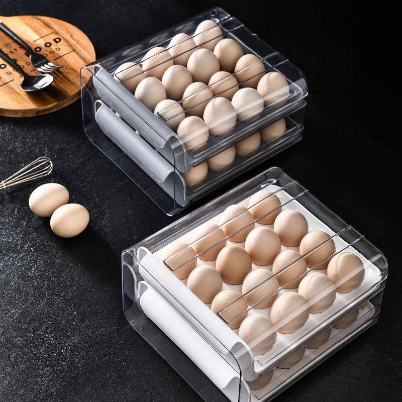 Egg Storage Box Pet Transparent 32 Grid Double Drawer Egg Storage Box Refrigerator Crisper Kitchen Egg Storage Box