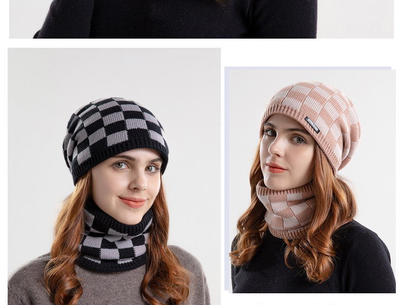 Winter hat bib set plus wool warm earmuffs woolen hat Europe and America cross-border women's knitted hat_voghion.com