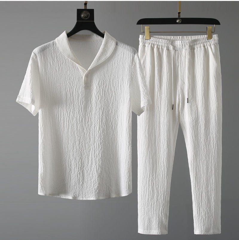 Verano nuevo conjunto de moda para hombres delgado estilo coreano pantalones de manga corta moda casual lujoso conjunto deportivo versátil