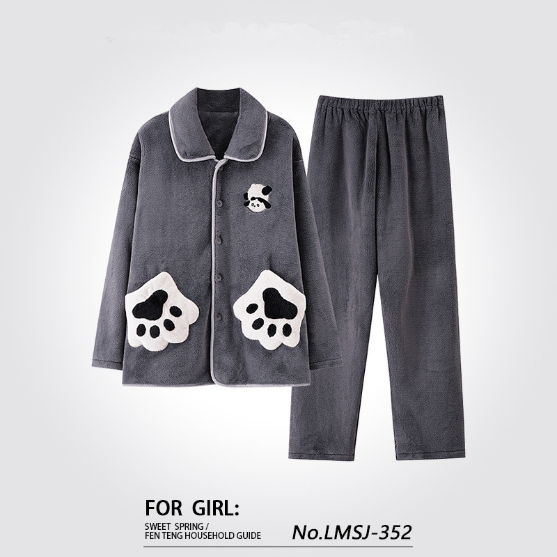 Pijamas cálidos de lana de coral para hombres otoño y invierno engrosados con un conjunto de lana 2025 nueva ropa de franela para el hogar