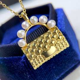 韩版天然珍珠包包吊坠女小香风多珠款珍珠项链甜美跨境项链首饰