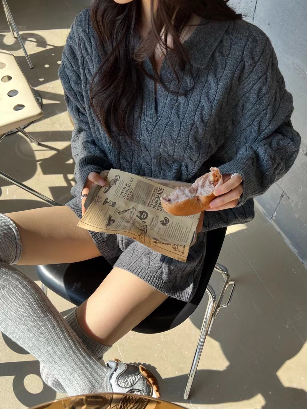 GraceChic GraceChic GraceChic KANNING Lazy Style Cable Knit Damen Herbst 2025 Neues High Waist Shorts Sweater Zweiteiliges Set_voghion.com