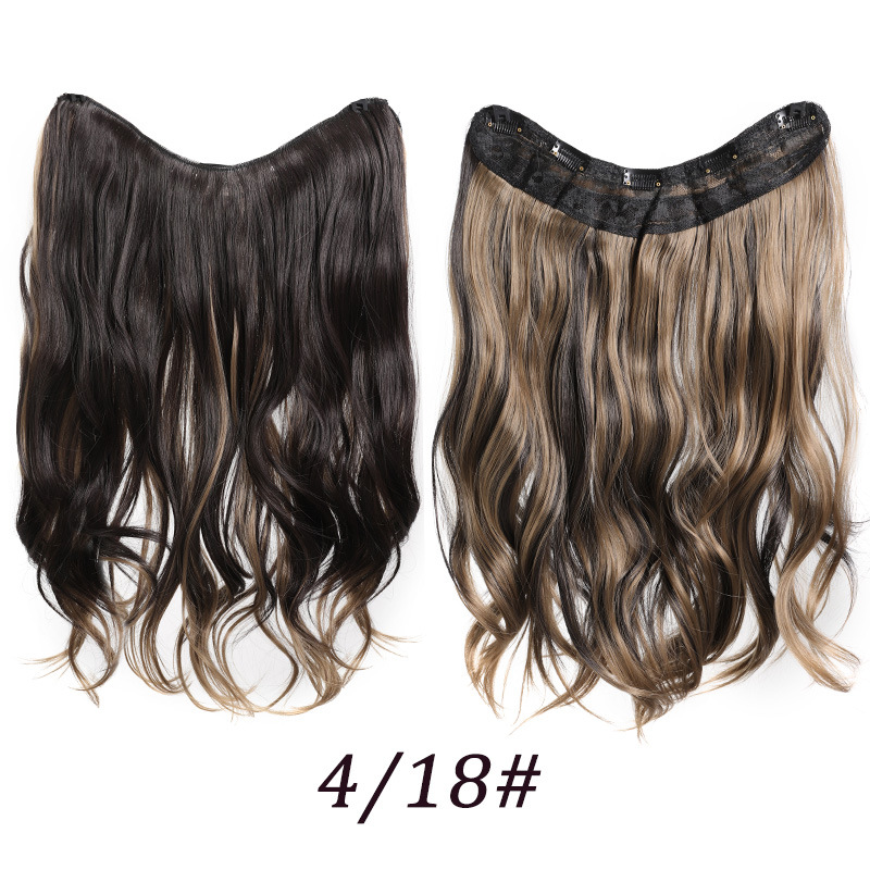 wig female V shaped hair extension one piece 5 card highlighting micro curly hair wig piece chemical fiber synthesis 48cm165g_voghion.com