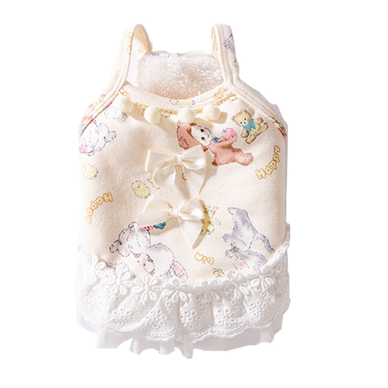 Otoño e invierno perro engrosamiento más terciopelo princesa viento cálido arco encaje chaleco falda gato falda ropa para mascotas