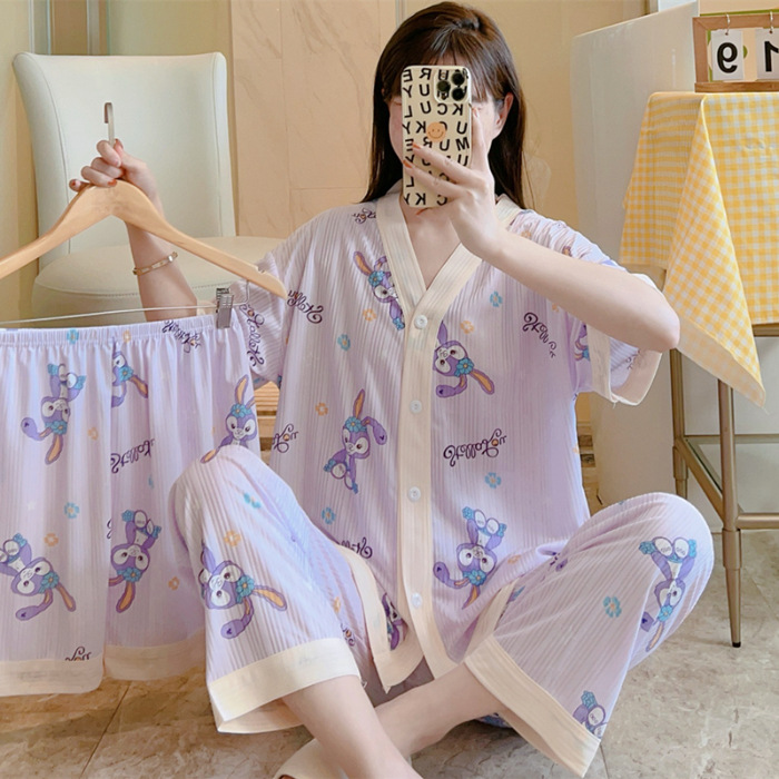 Nuevo estilo pijamas traje de tres piezas de las mujeres pijamas de estilo coreano de verano dulce ins estilo desgaste para el hogar conjunto de tres piezas entrega de una pieza