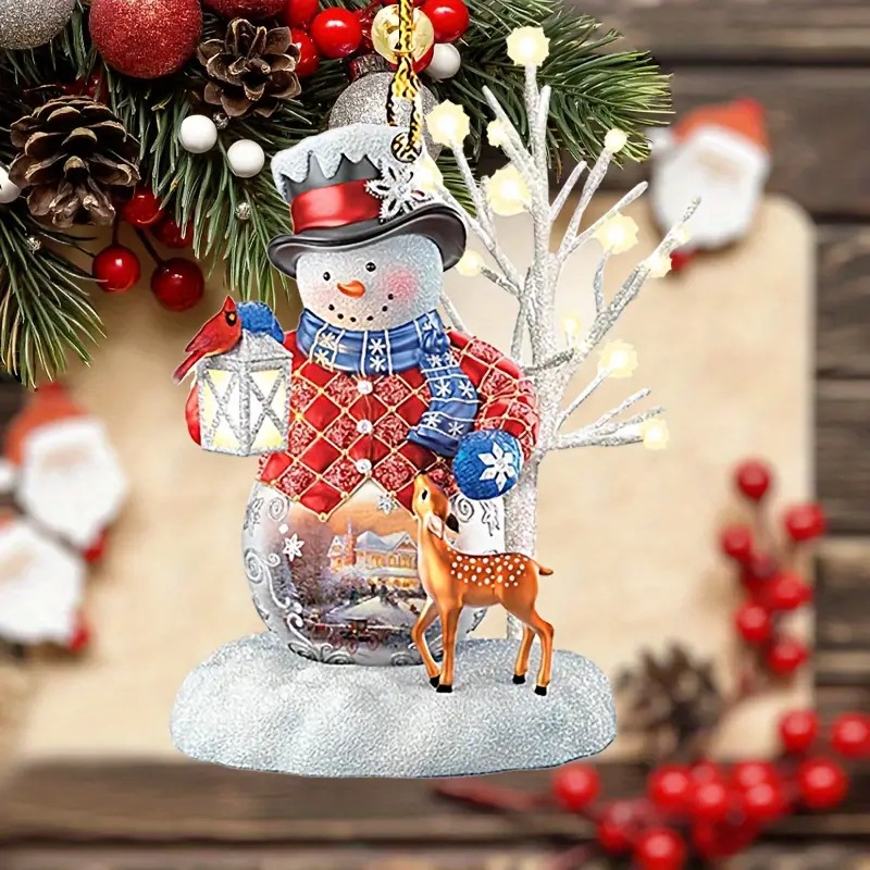 Cross-border nuevo muñeco de nieve de Navidad colgante acrílico plano espejo retrovisor interior decoración colgante de fiesta