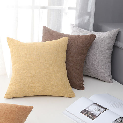 Solid color cotton and linen pillow Chinese style office pillow bedside soft bag cushion waist pillow back sofa pillow case customization