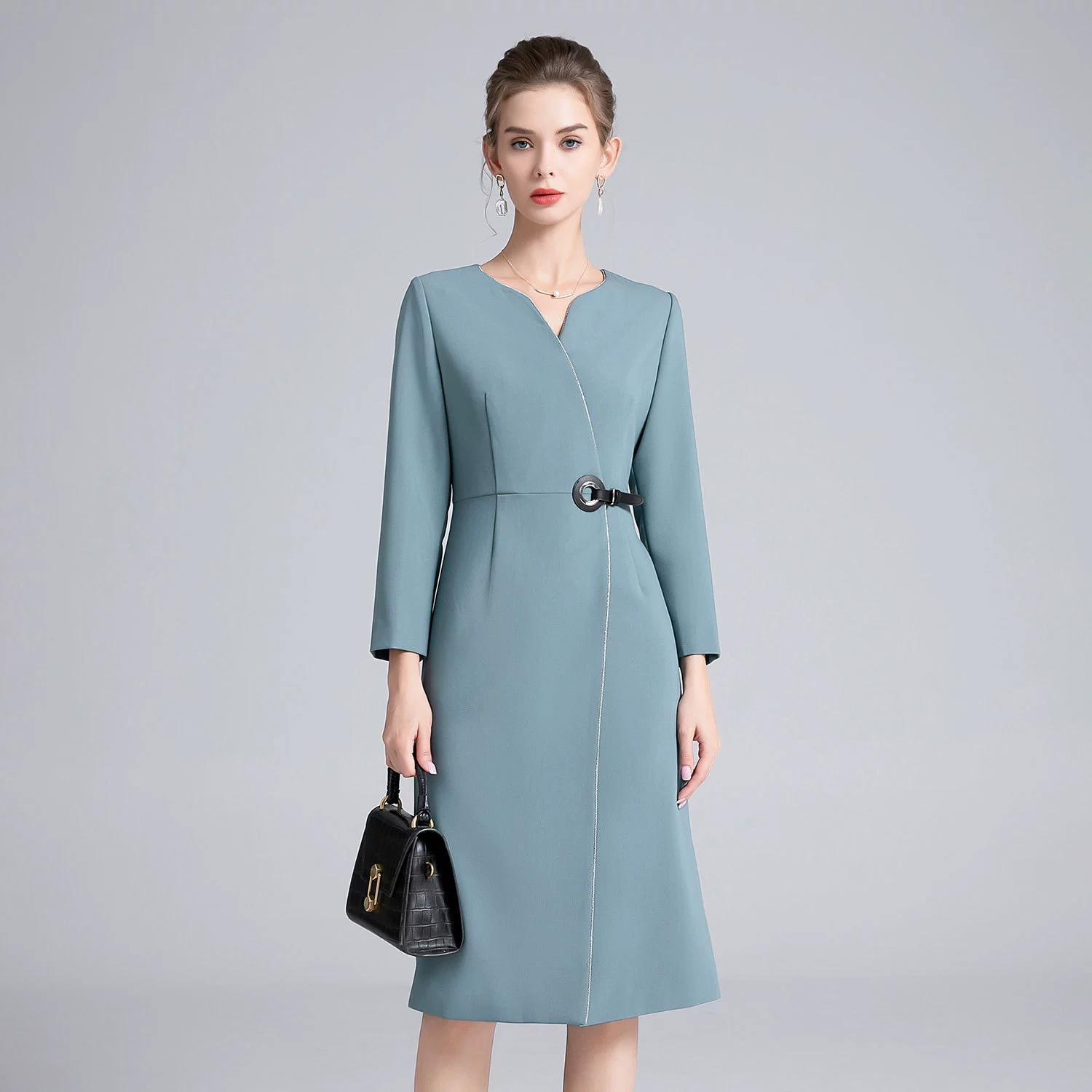 Осенние и зимние платья нового стиля для людей среднего и пожилого возраста, толстые темпераментные платья, матери в свете, однотонные юбки на шнуровке оптом.