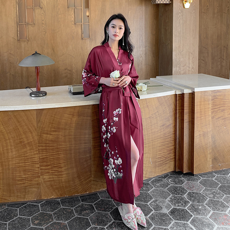 Yaoting nuevo camisón de las mujeres de primavera y verano de hielo fino Satén de seda elegante estilo Nacional de lujo con cordones vestido de la mañana desgaste del hogar 2669