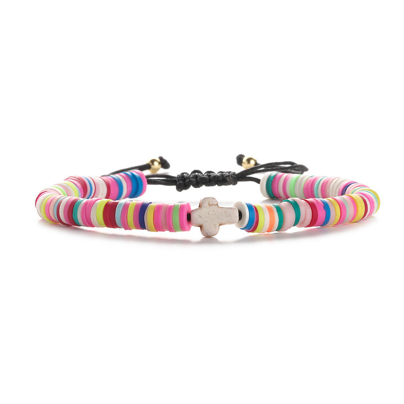 Amazon 6mm de color de cerámica suave cuentas de cuentas trenzadas pulseras cruz pulseras de regalos para hombres y mujeres