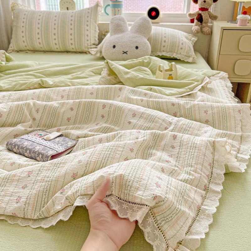 クラスAのしわの紗の夏の涼しさは4セットの純綿の綿の夏のエアコンに夏の薄い布団に洗濯できます。|undefined
