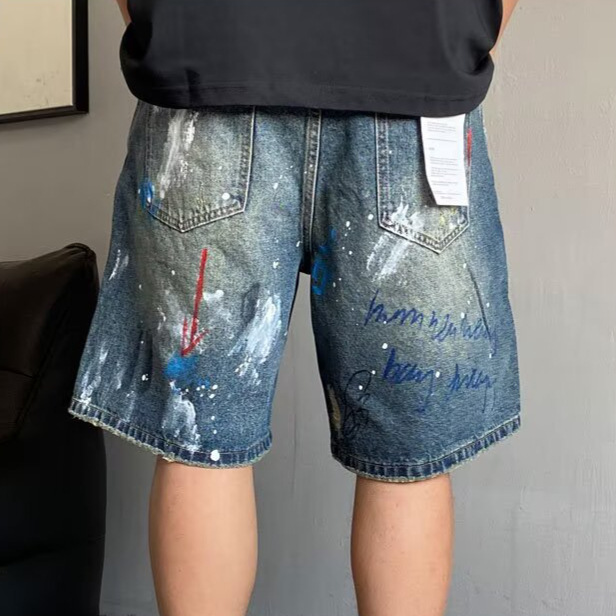 Hand Painted Graffiti Print Ripped Denim Shorts American Style High Waist Loose Fit Five Point Summer Fashion Kpop Casual Jeans_viptrois.com