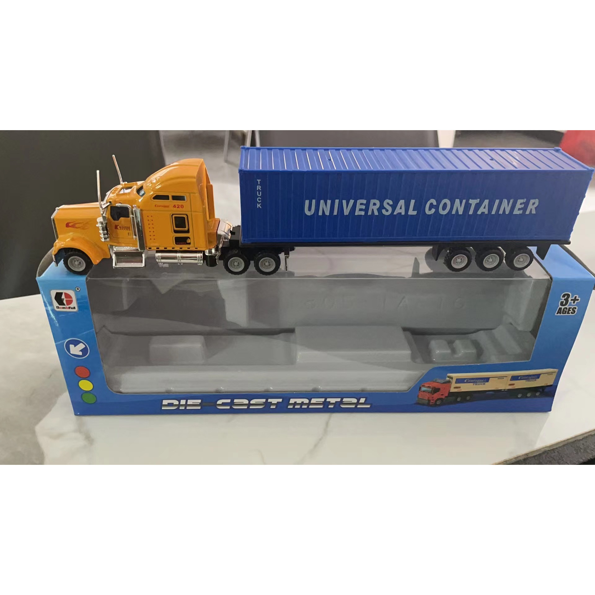 (2개) 국경 간 뜨거운 판매 1:65 합금 컨테이너 트럭 흔들 머리 수송 큰 트럭 자동차 모델 장난감