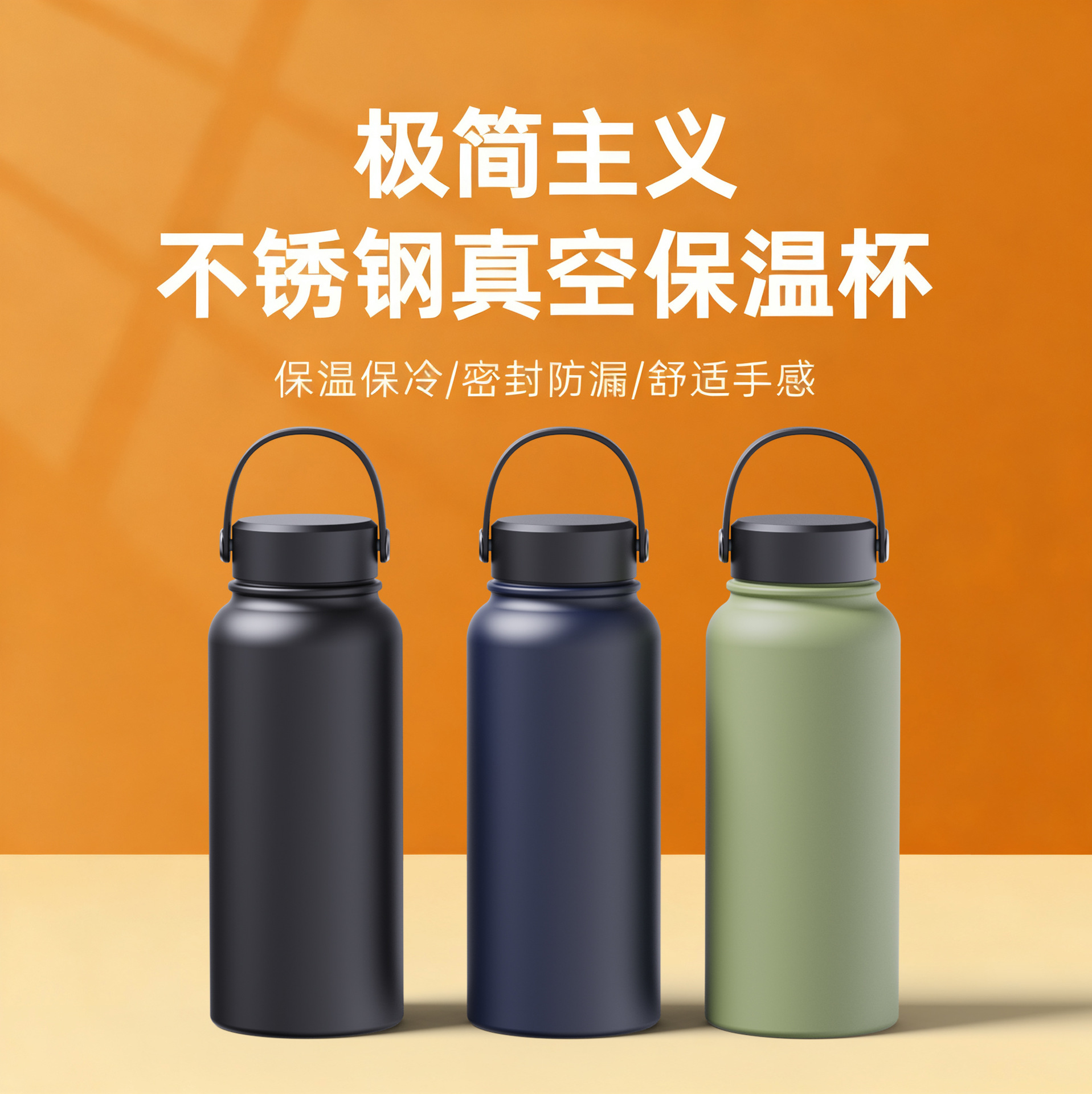 跨境304不锈钢保温杯美式大口直饮运动水壶手提盖创意太空壶批发