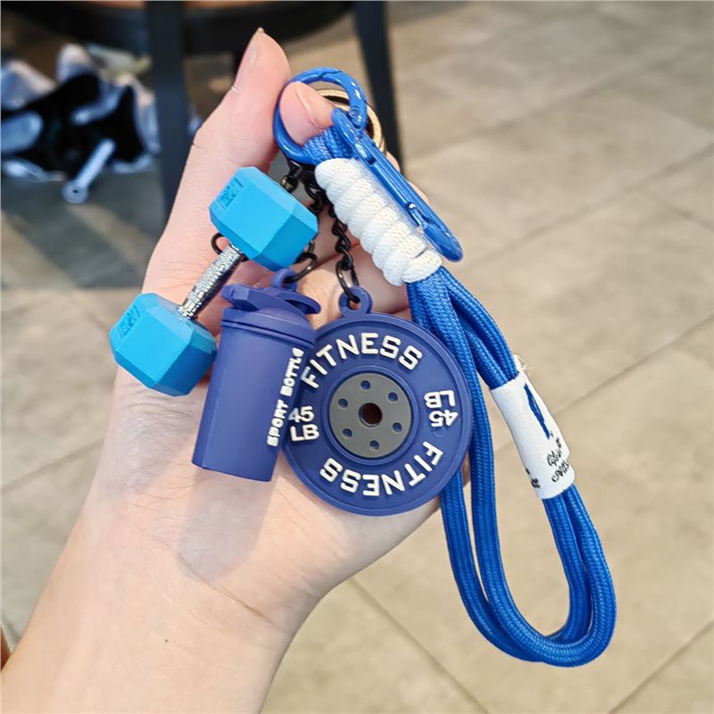 Llavero de fitness barra colgante deportivo creativo mancuerna mochila escolar periférica deportes taza de agua colgante regalo para hombres y mujeres