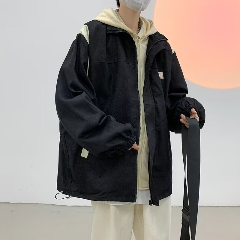 Casual todo-fósforo otoño suelto de gran tamaño falso chaqueta de dos piezas para hombres estilo de Hong Kong jóvenes estudiantes moda moda para hombres